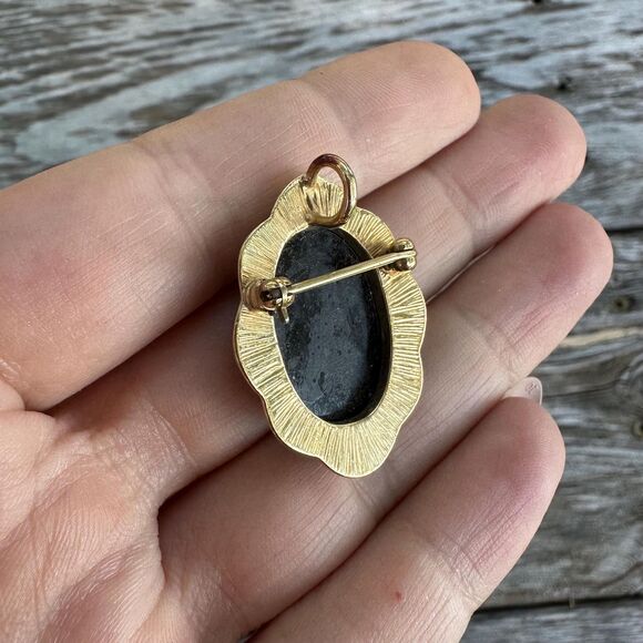Vintage Jewelry Black Faux Cameo Brooch Pin Cameo Pendant - Picture 3 of 3